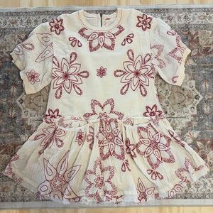 Free People Embroidered Babydoll Mini Dress Boho Cotton XS